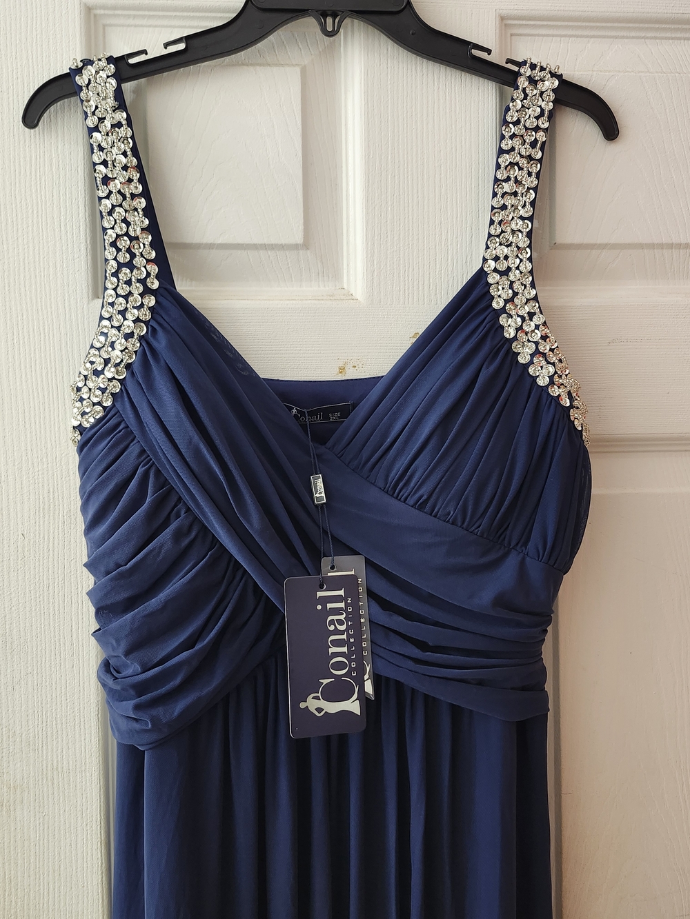 Navy Embellished Maxi Dress with Crystal Straps